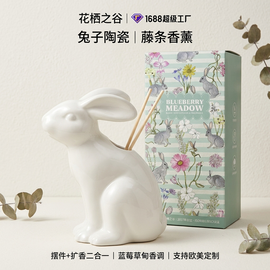 Ceramic Reed Diffuser | Rabbit-Shaped Flameless Aroma Diffuser | Custom Design Available | Cross-Border Bestseller