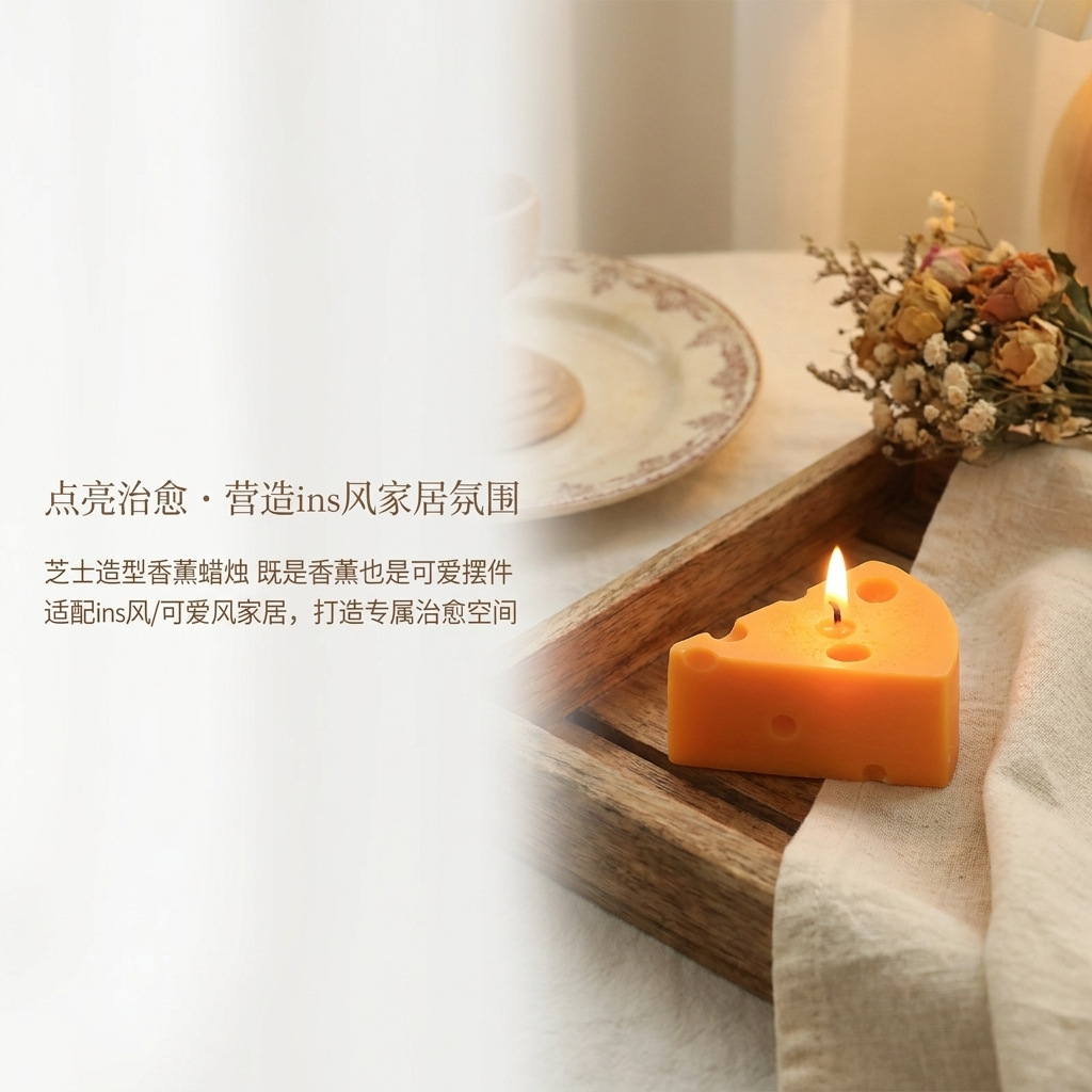 Cheese-Scented Soy Candle | Cute Kawaii Design | Gift for Friends | Long-Lasting Home Fragrance