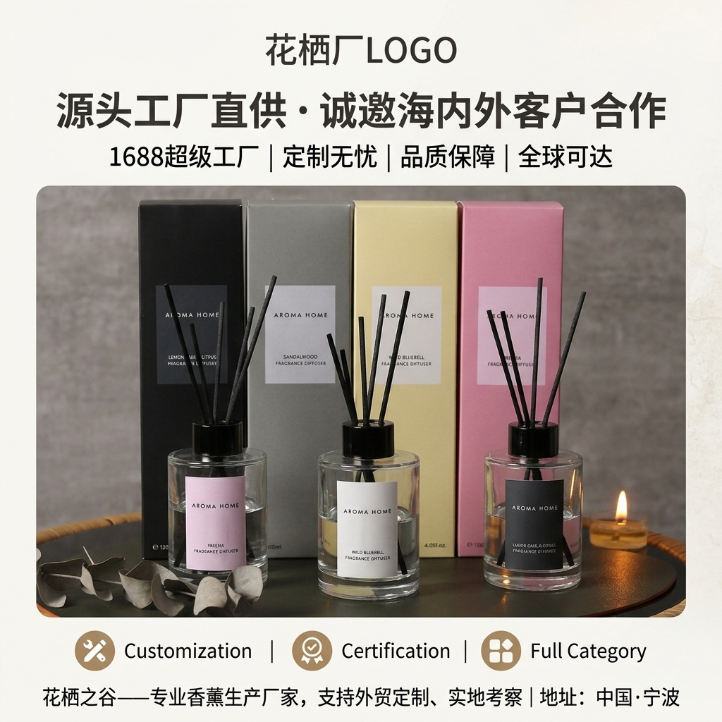 Flameless Reed Diffuser Set | 120ml Long-Lasting Fragrance | Four-Color Series | Cross-Border Bestseller