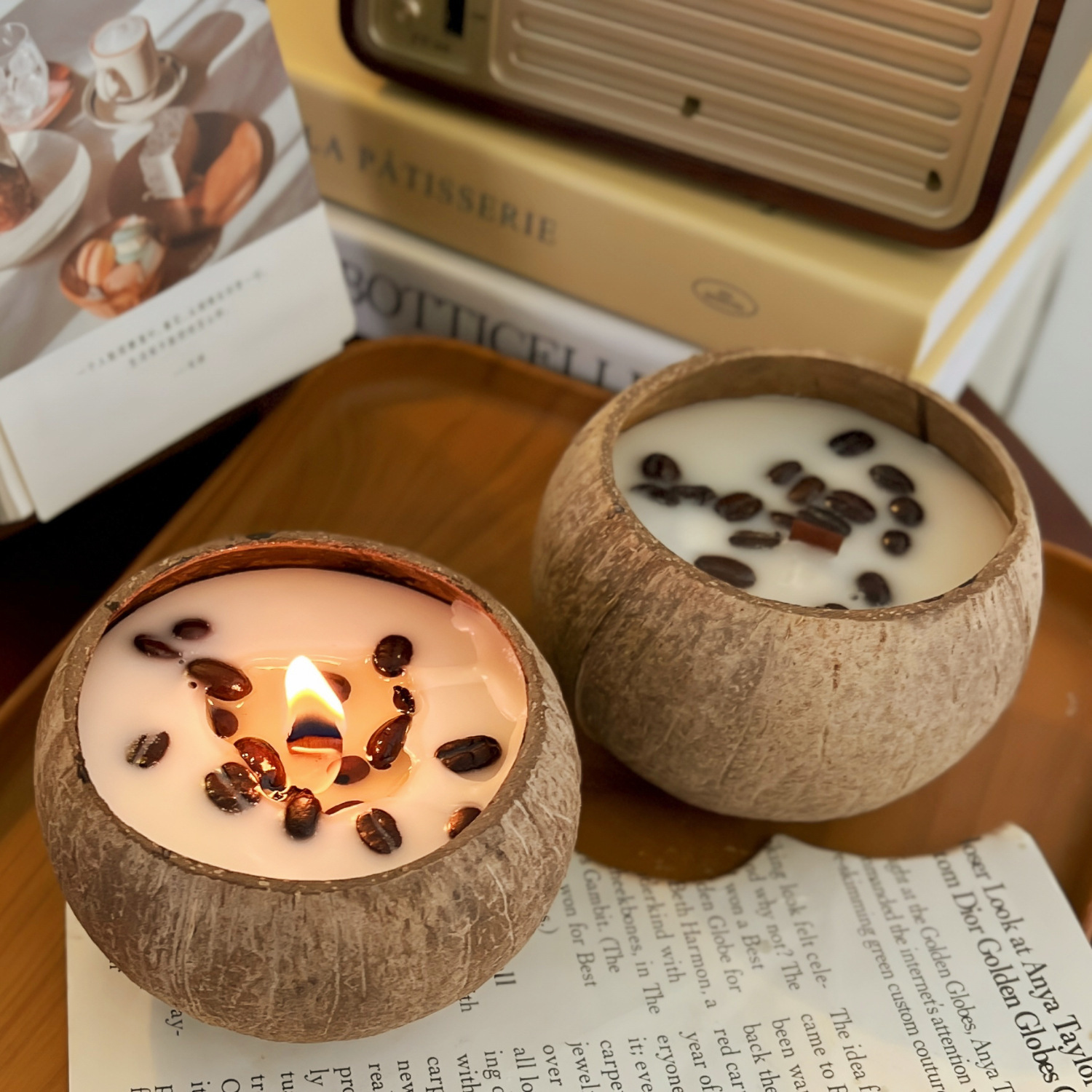 Natural coconut shell coffee bean scented candle | bedroom fragrance | birthday gift set