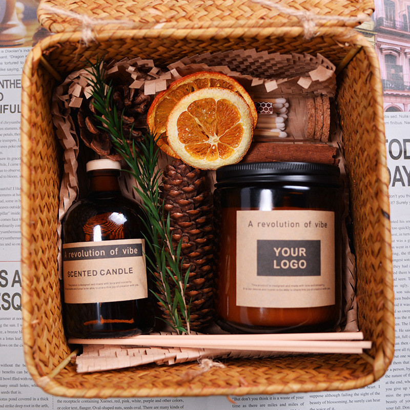 Bamboo-Woven Scented Candle Gift Box | Plant-Based Romantic Candle Set | Holiday Gift | Scented Souvenir