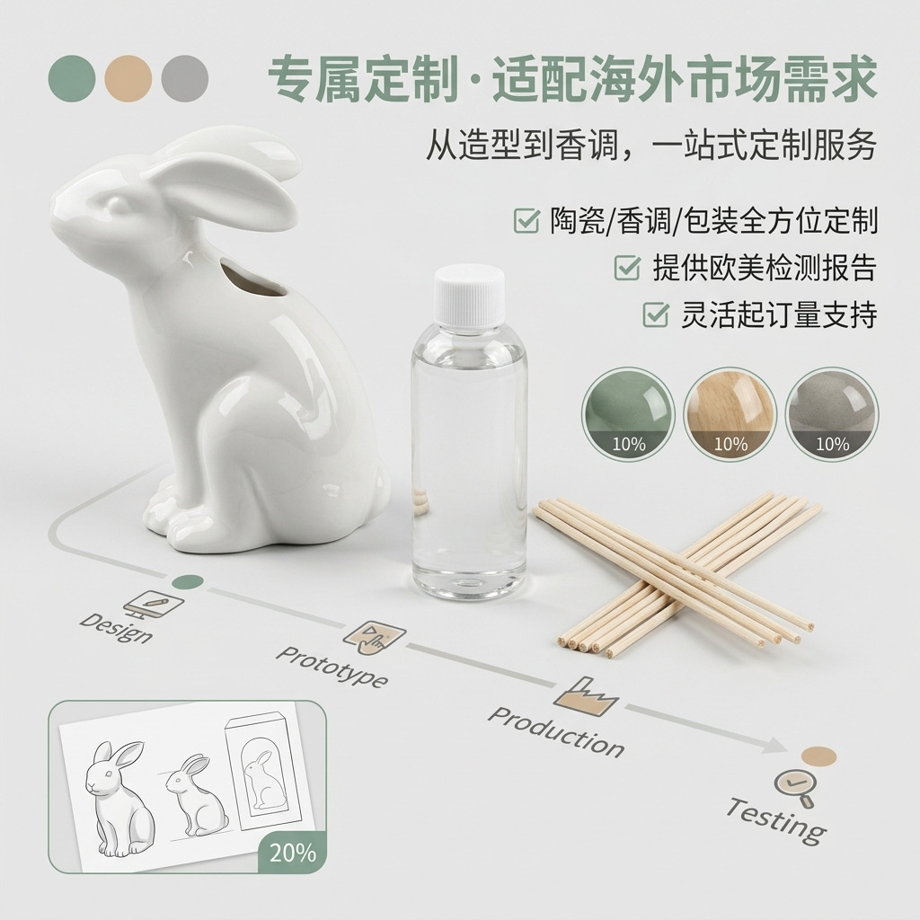 Ceramic Reed Diffuser | Rabbit-Shaped Flameless Aroma Diffuser | Custom Design Available | Cross-Border Bestseller