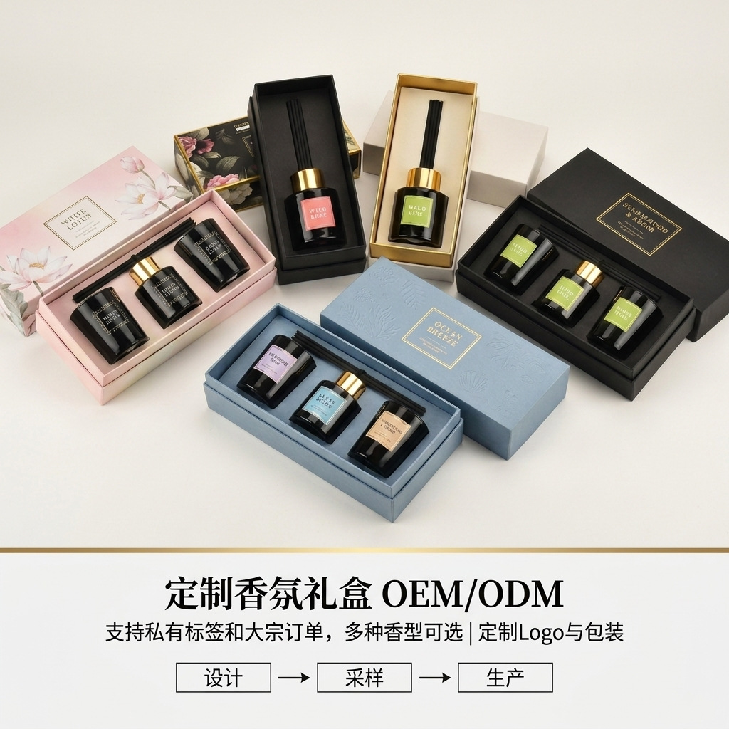 Wholesale Black Bottle Reed Diffuser Set | Soy Wax Scented Gift Box for Men
