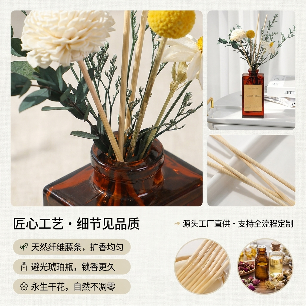 Dried Flower Reed Diffuser | Home Bedroom Air Freshener | Odor Neutralizing Gift | Single-Item Shipment